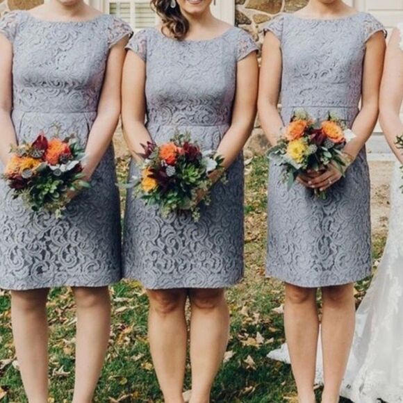 J. Crew, Elsa Dress Leavers Lace in Stormy Gray, Bridesmaid Women’s 0 Petite - Picture 2 of 13